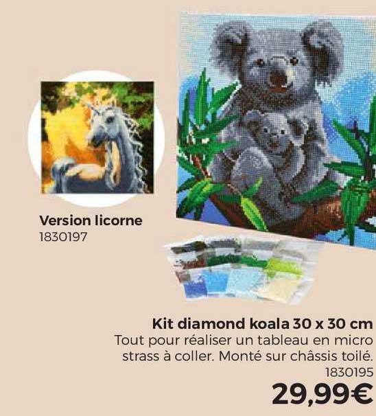 kit diamond koala 30 x 30 cm,  version licorne