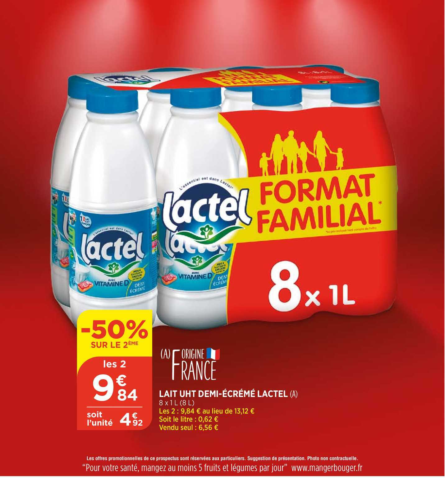 Lait Uht Demi écrémé Lactel -50% Sur Le 2ème