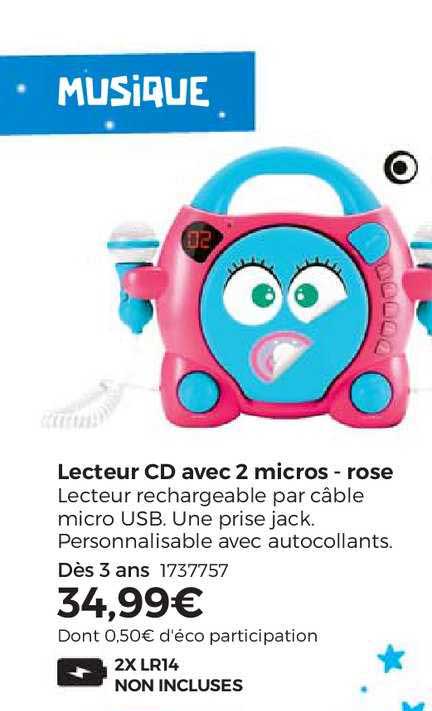 lecteur cd avec 2 micros - rose