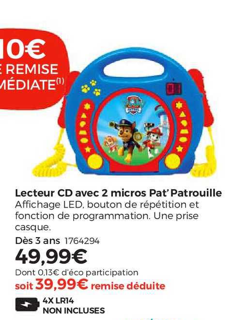 lecteur cd avec 2 micros pat'patrouille