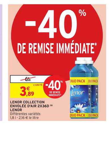 lenor collection envolée d'air 2x36d lenor -40% remise immédiate