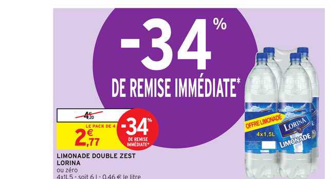 Limonade Double Zest Lorina -34% Remise Immédiate