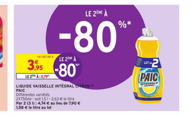 Liquide Vaisselle Intégral Citron Paic Le 2ème à -80%