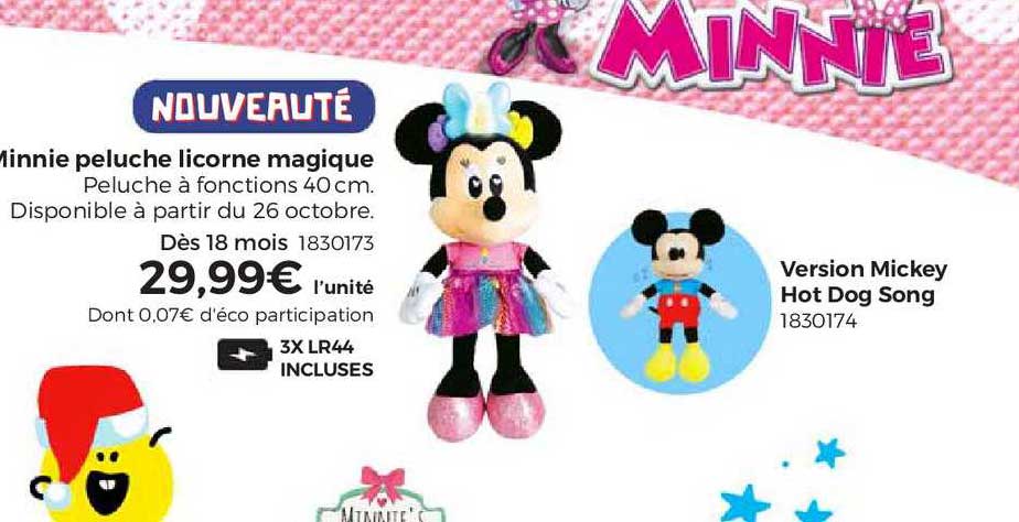 minnie peluche licorne magique, version mickey hot dog song
