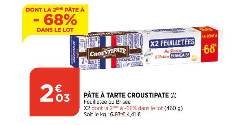 pâte à tarte courstipate dont la 2ème pâte à -68% dans le lot