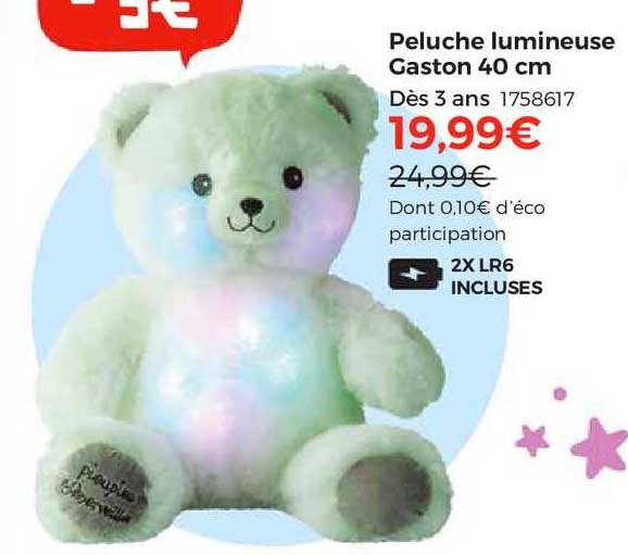 peluche lumineuse gaston 40 cm