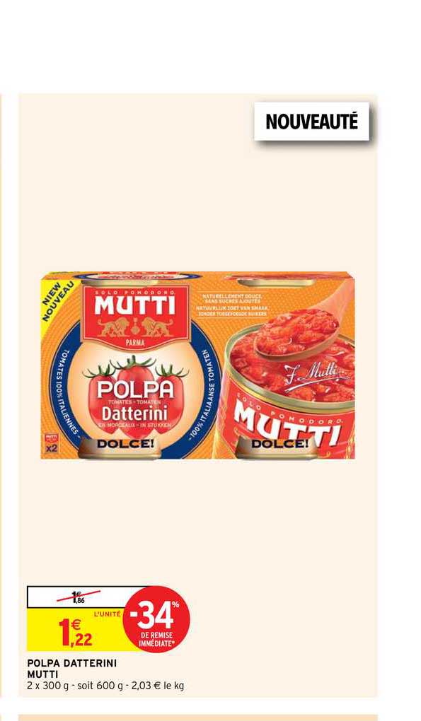 Polpa Datterini Mutti -34% De Remise Immédiate