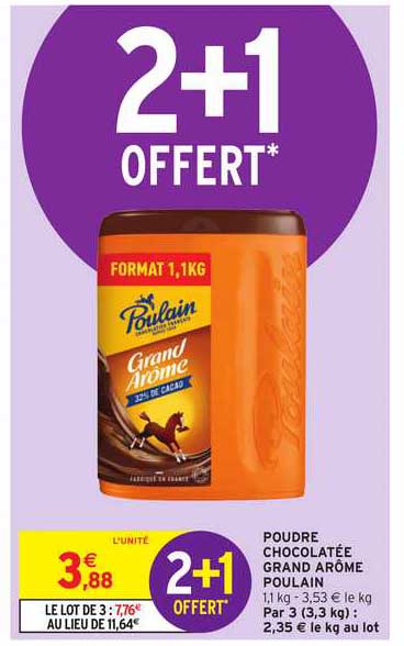poudre chocolatée grand arôme poulain 2+1 offert