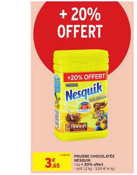 poudre chocolatée nesquik + 20% offert