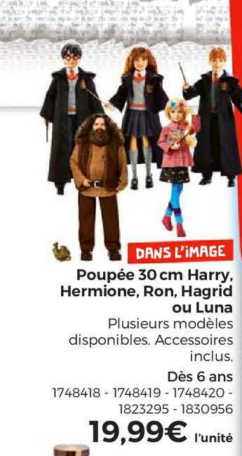 poupée 30 cm harry, hermione, ron, hagrid ou luna