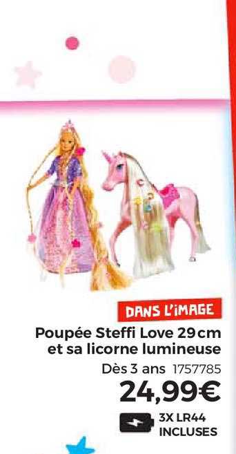 poupée steffi love 29cm et sa licorne lumineuse