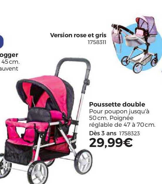 poussette double,  version rose et gris