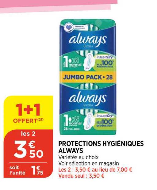 protections hygiéniques always 1+1 offert