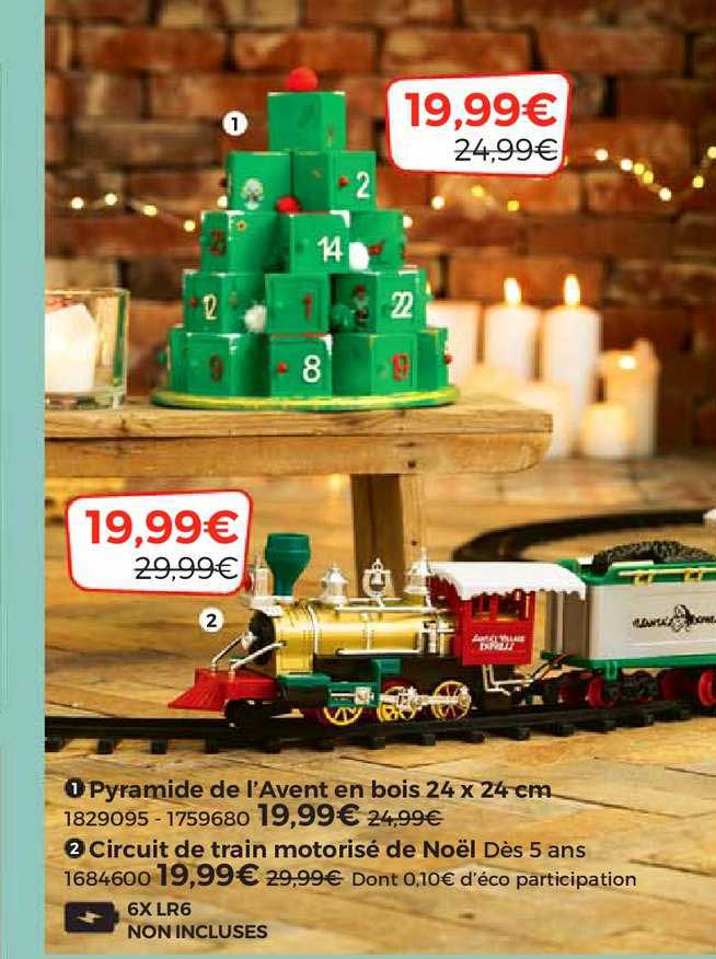 pyramide de l'avent en bois 24 x 24 cm, circuit de train motorisé de noël