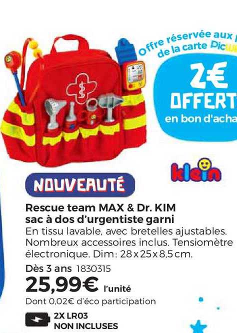rescue team max & dr. kim sac à dos d'urgentiste garni
