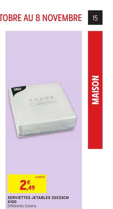 serviettes jetables 33x33cm x100