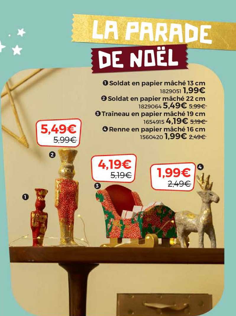 soldat en papier mâché 13 cm, soldat en papier mâché 22 cm, traîneau  en papier mâché, renne en papier mâché 16 cm