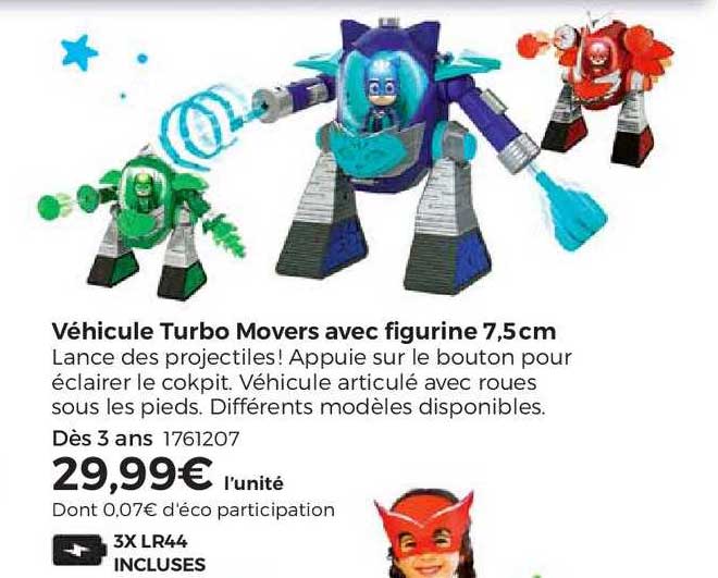 véhicule turbo movers avec figurine 7,5 cm