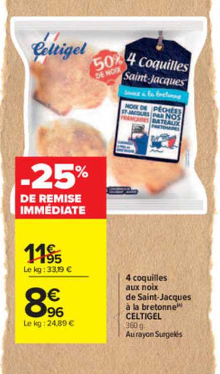 4 coquilles aux noix de saint-jacques à la bretonne celtigel