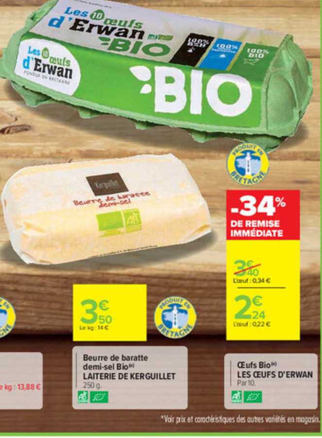 beurre de baratte demi-sel bio laiterie de kerguillet, oeufs bio les oeufs d'erwan
