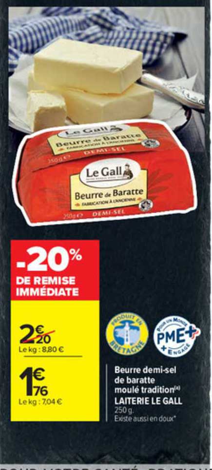Beurre Demi-sel De Baratte Moulé Tradition Laiterie Le Gall