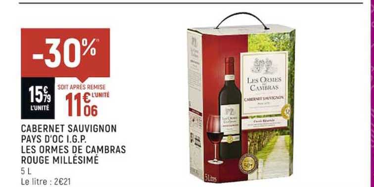 cabernet sauvignon pays d'oc i.g.p. les ormes de cambras rouge millésimé