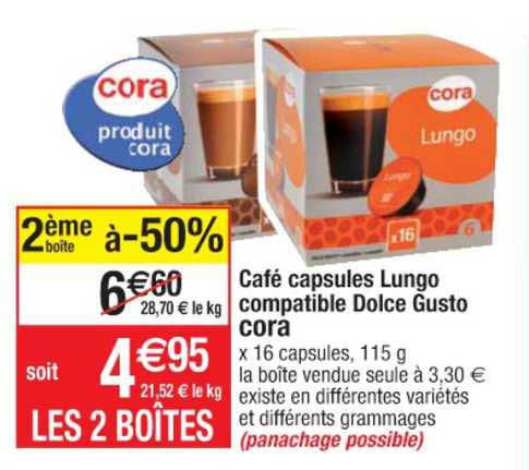 Café Capsules Lungo Compatible Dolce Gusto Cora