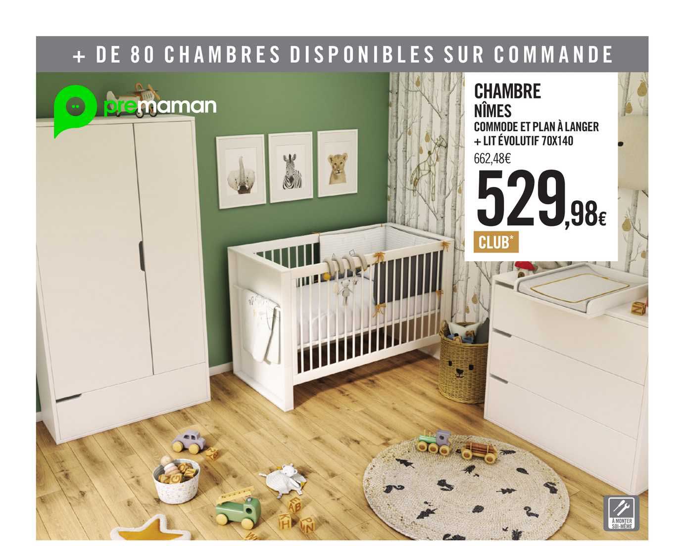 chambre nîmes commode et plan à langer + lit évolutif 70 x 140