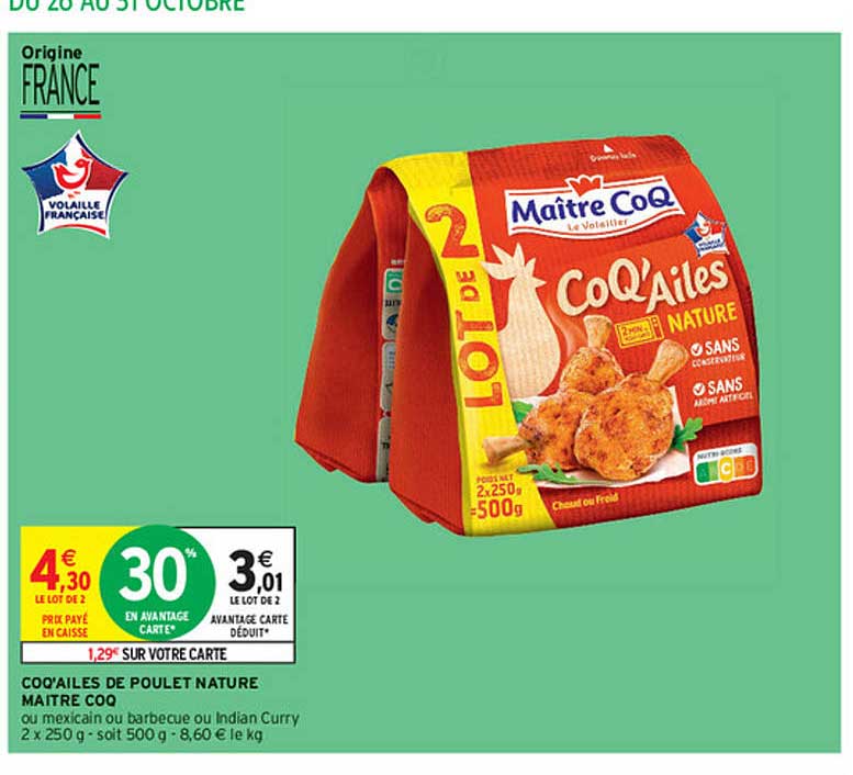 coq'ailes de poulet nature maître coq