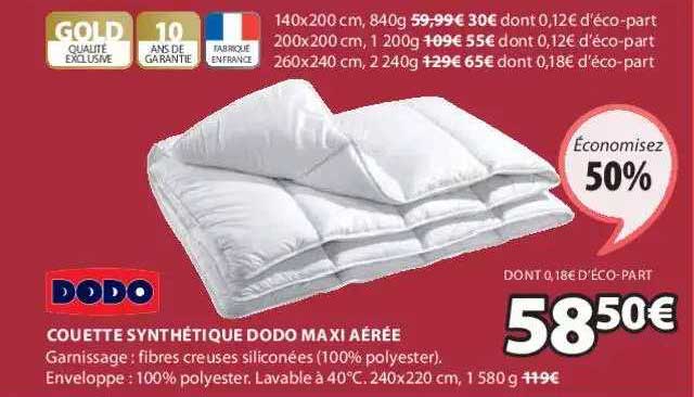 couette synthétique dodo maxi aérée dodo