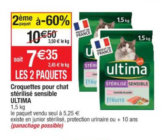 croquettes pour chat stérilisé sensible ultima