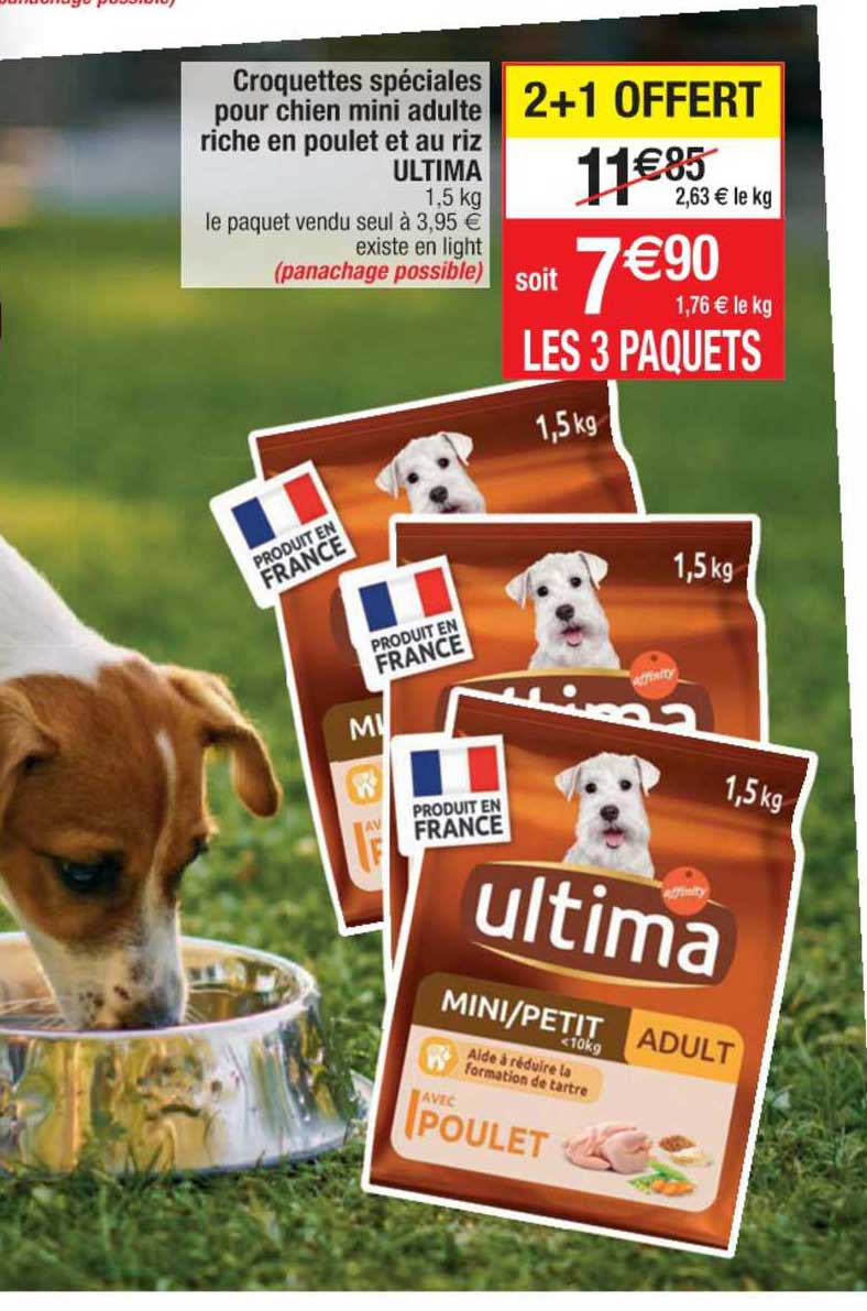 croquettes spéciales pour chien mini adulte riche en poulet et au riz ultima
