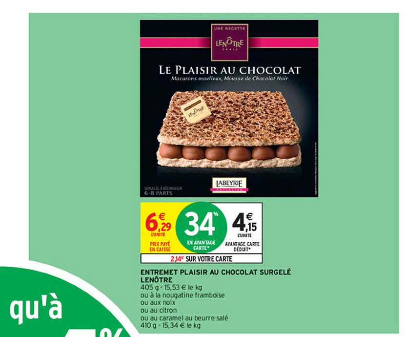 Entremet Plaisir Au Chocolat Surgelé Lenôtre