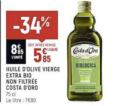 huile d'olive vierge extra bio non filtrée costa d'oro