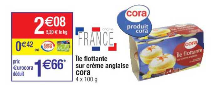 île flottante sur crème anglaise cora