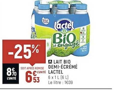 lait bio demi-écrémé lactel