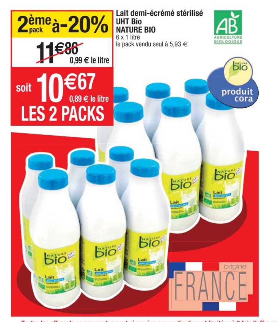 lait demi-écrémé stérilisé uht bio nature bio