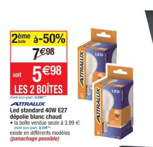 led standard 40w e27 dépolie blanc chaud attralux