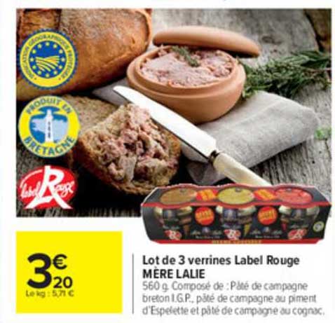 lot de 3 verrines label rouge mère lalie