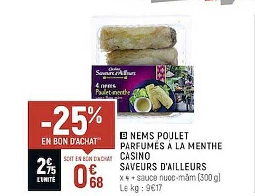 nems poulet parfumés à la menthe casino saveurs d'ailleurs
