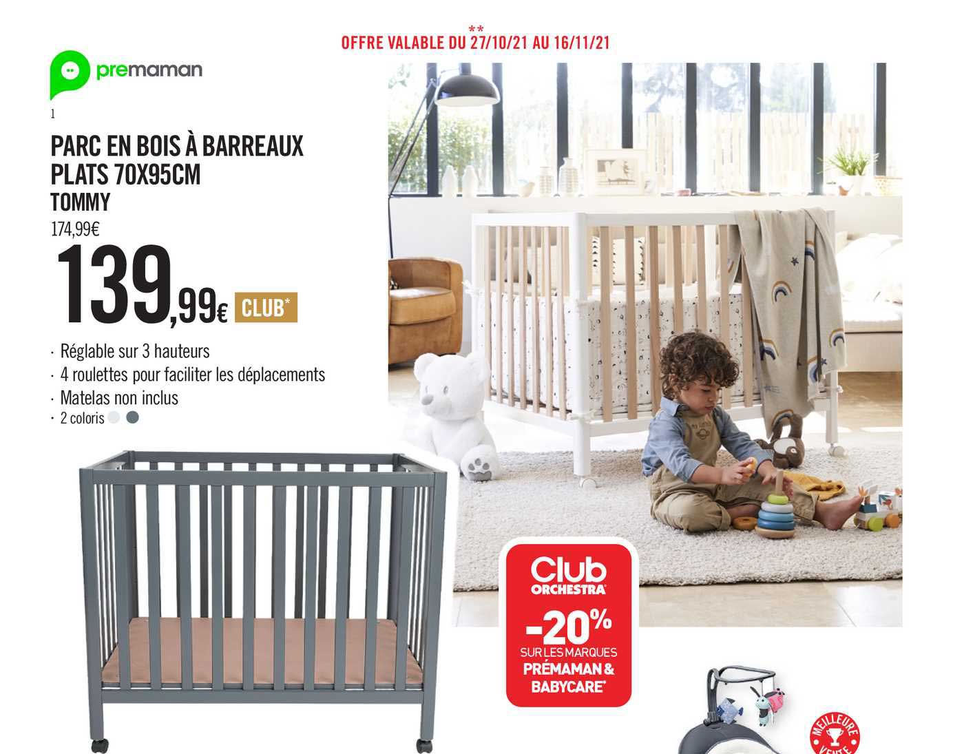 parc en bois à barreaux plats 70 x 95 cm tommy