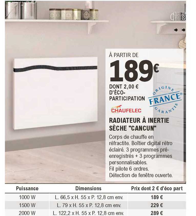 radiateur à inertie sèche "cancun" chaufelec