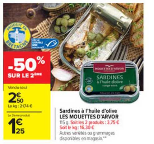 sardines à l'huile d'olive les mouettes d'arvor