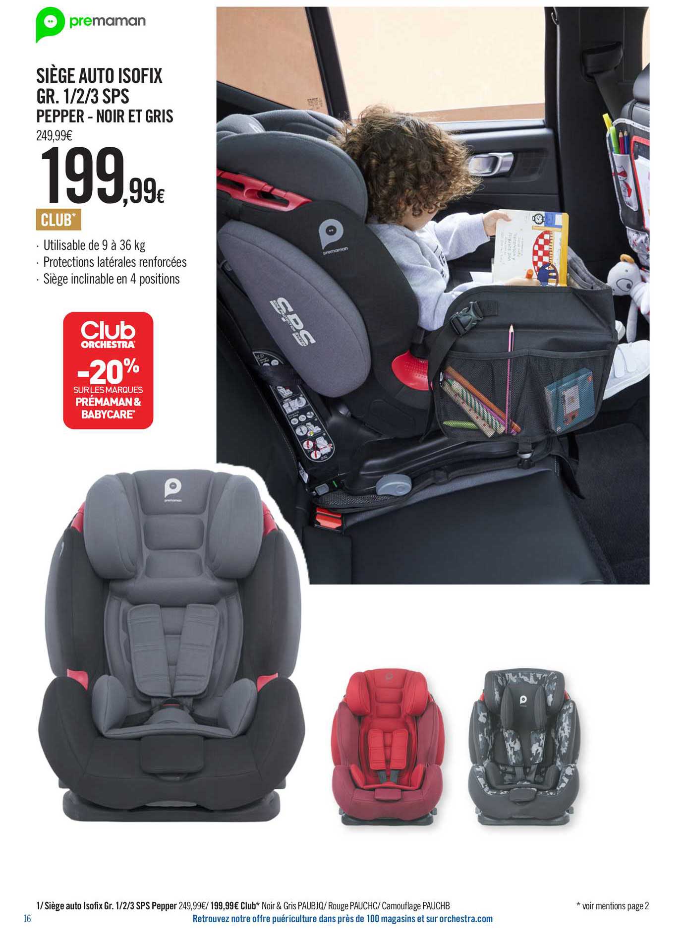 siège auto isofix gr. 1-2-3 sps pepper - noir et gris