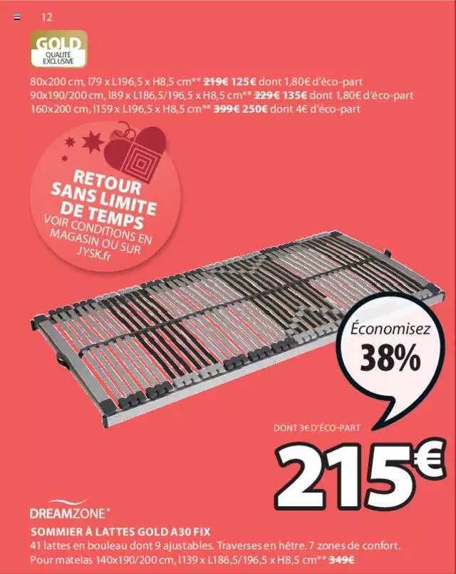 Sommier à La Latte Gold A30 Fix Dreamzone