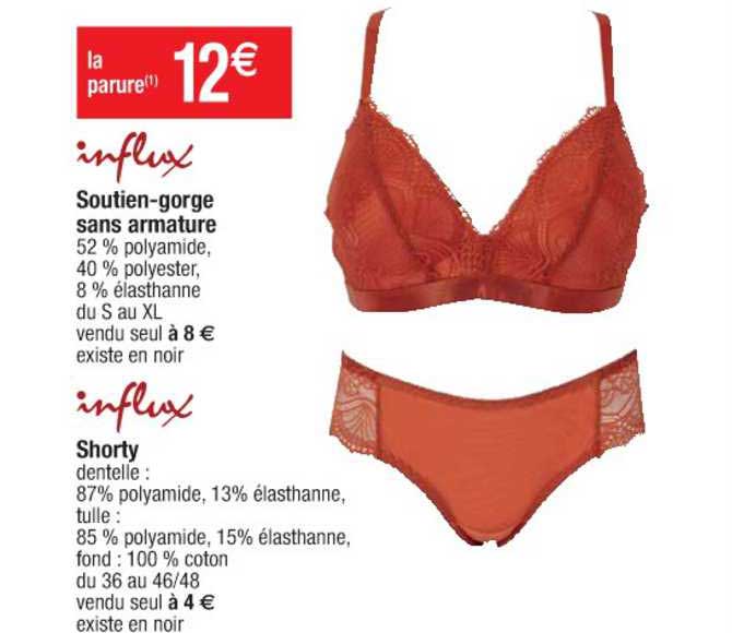 soutien-gorge sans armature, shorty influx