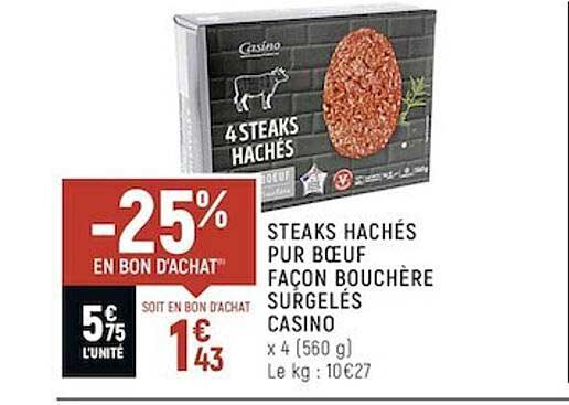 steaks hachés pur bœuf façon bouchère surgelés casino