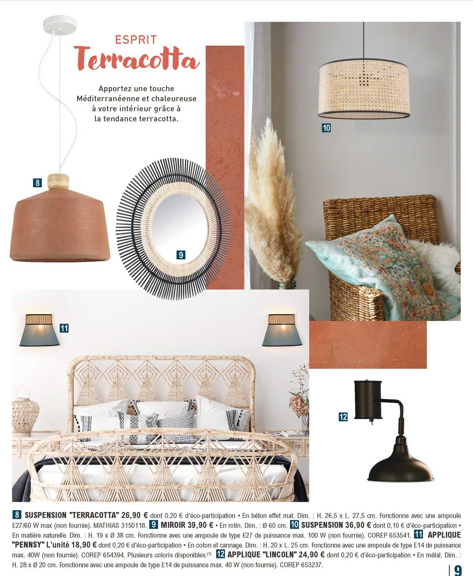 suspension "terracotta", miroir, suspension, applique "pennsy", applique "lincoln"