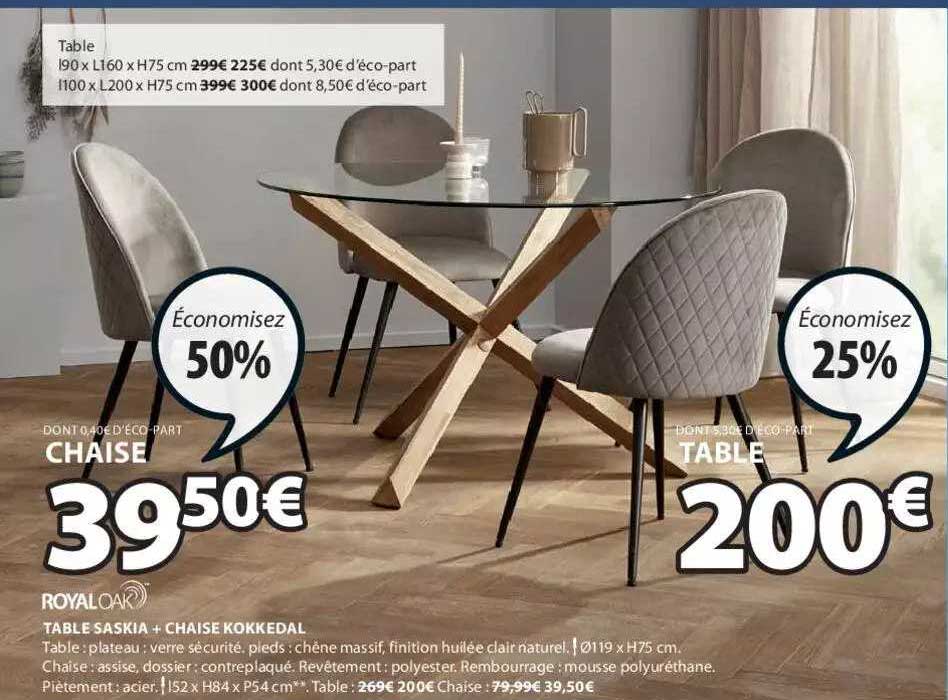 table saskia + chaise kokkedal royal oak