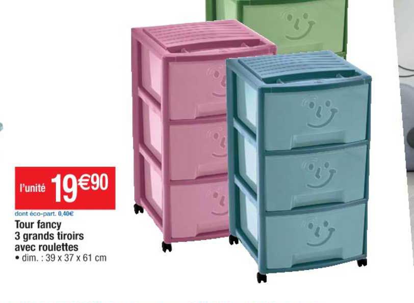 tour fancy 3 grands tiroirs avec roulettes